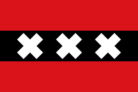 Flag of Amsterdam, two red bars with a black bar containing three white X
