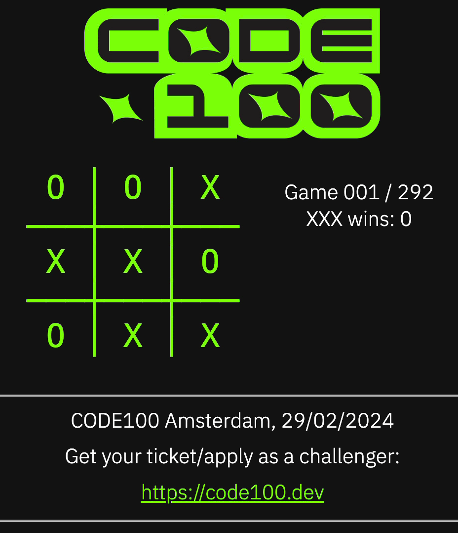 Animation of 292 games of Tic Tac Toe and the result of how many were won by the player x